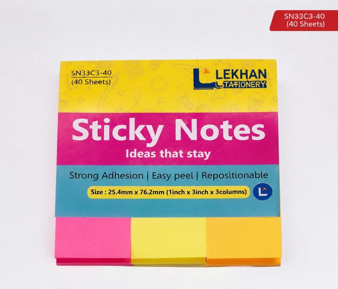 Sticky Notes Multicolour — 3×3 Inch (40 Sheets × 3 Colours)